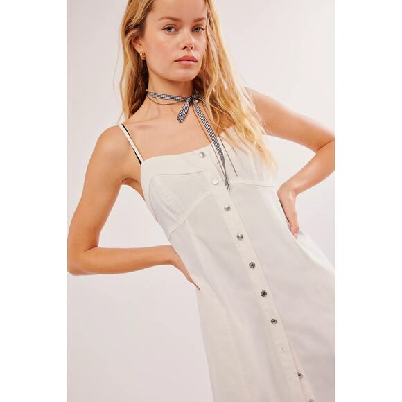 Free People Just Jill White Button Front Maxi Dress Cottage Style Size Small - Picture 1 of 9